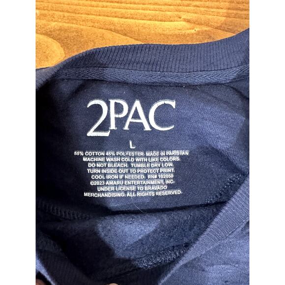 2Pac y2k 90's Rap Music Crewneck Blue Doube Sided Sweater Large - Picture 4 of 6